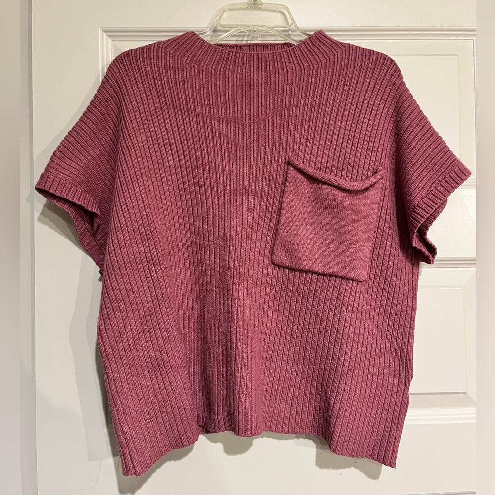 Women's Ribbed Short-Sleeve Sweater in Dusty Rose